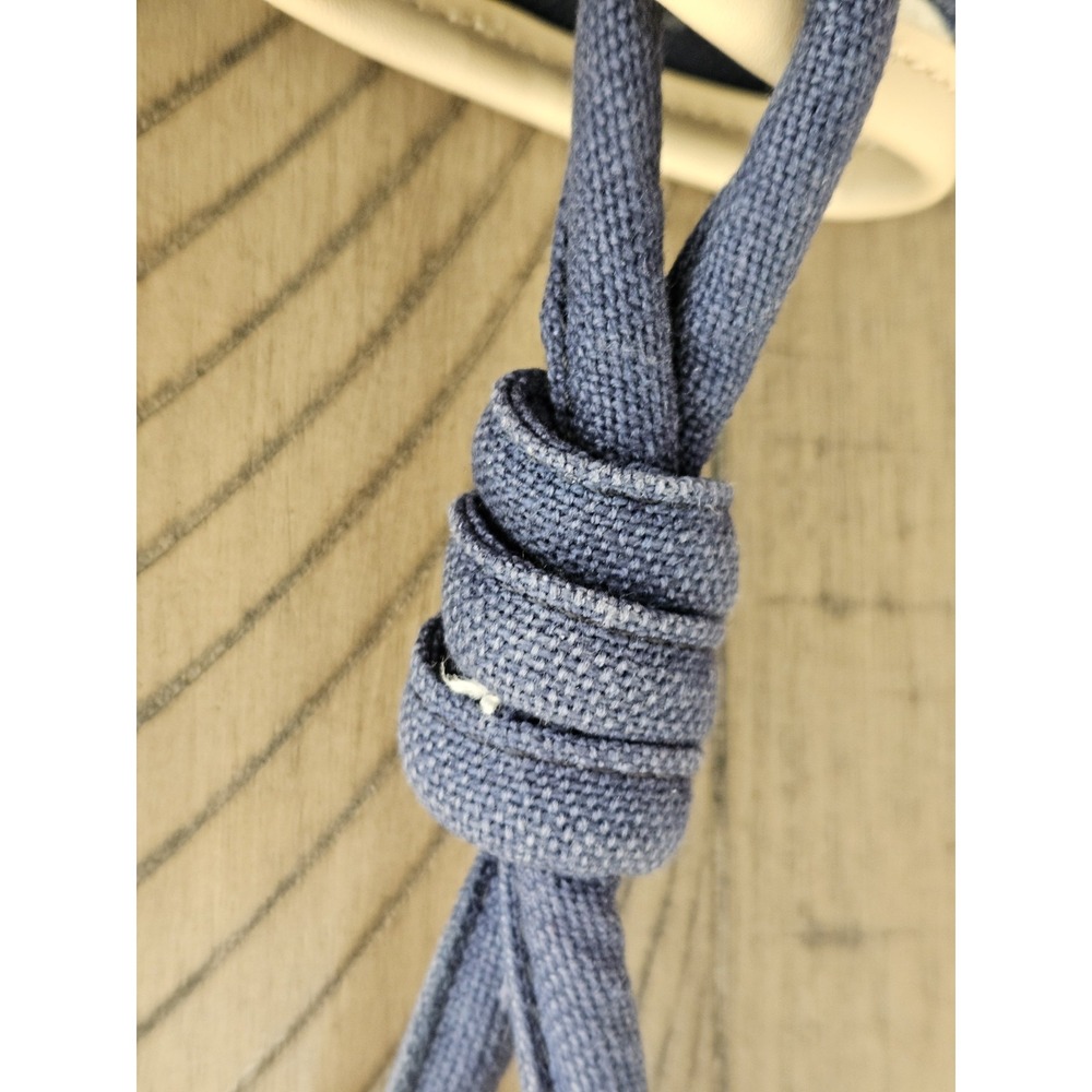 Spartina 449 Bucket Bag Blue Geo Linen Leather Drawstring Nautical Coastal Chic - Picture 4 of 16